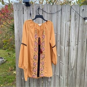 Umgee Women’s M Mustard Yellow Floral Embroidered Mini Dress